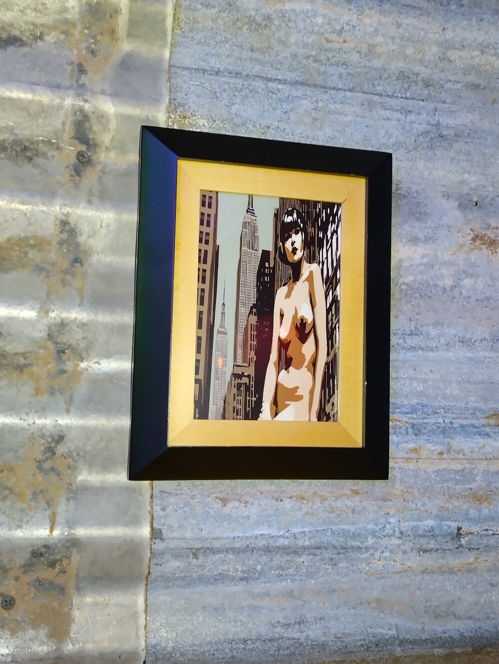 8 Bit Mini Nude Flapper Girl Empire State Building Framed Mini Art Print lo-fi